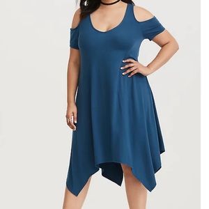 Torrid Jersey Teal Cold Shoulder Dress